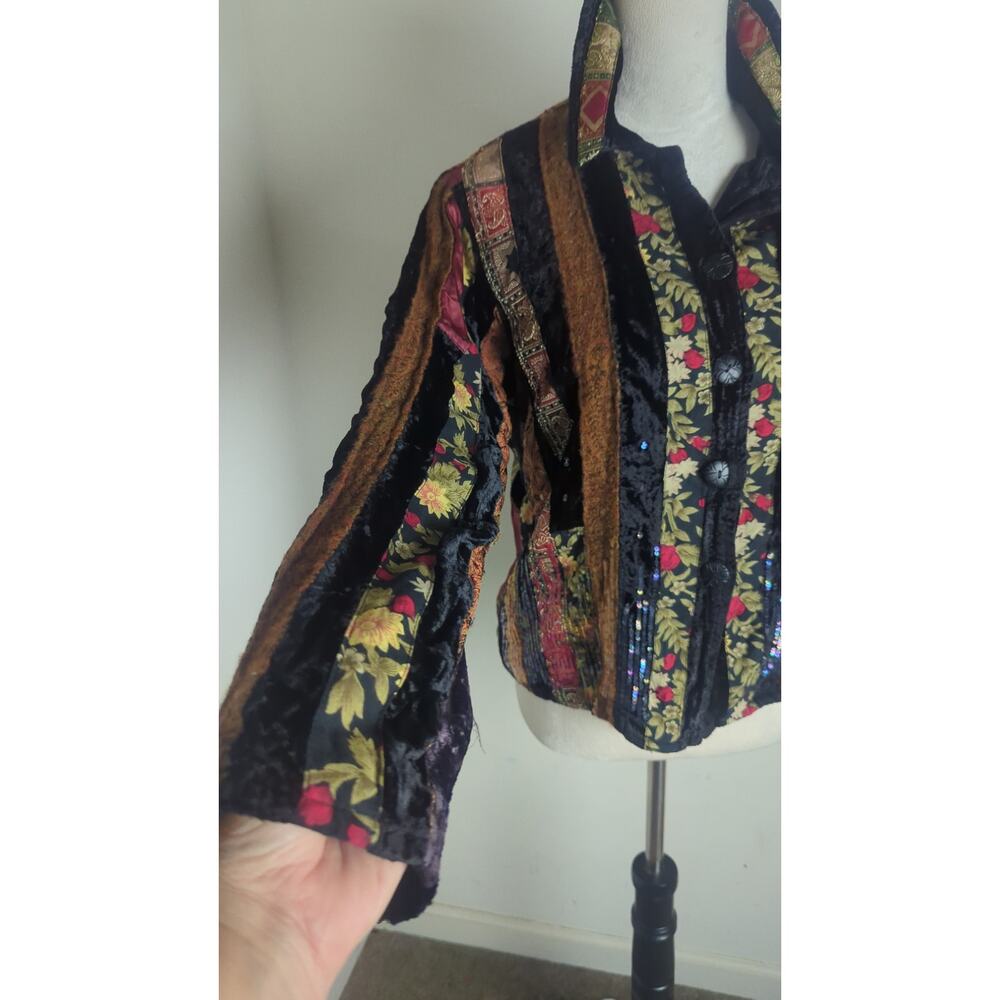 Vintage Whimsigoth Button Down Patchwork Wool Vel… - image 3